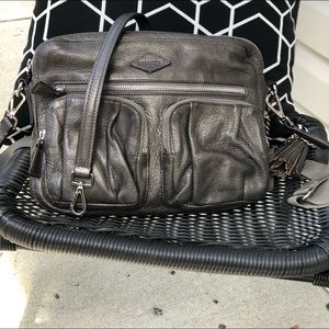 MZ Wallace Platinum leather Roxy Crossbody GUC